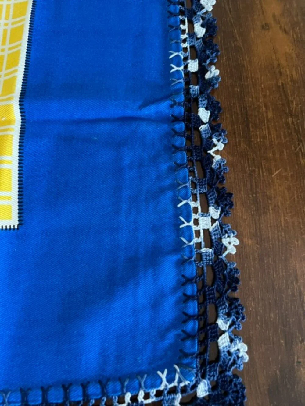 Two Vintage Cotton Hand Embroidered  Tea Square Tablecloths (Beige & Blue)